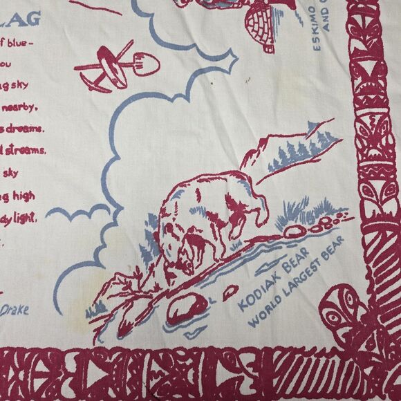Alaska Eskimo Screen Print Souvenir Table Cover Vintage Marie Drake 1950s Linen - Picture 5 of 13